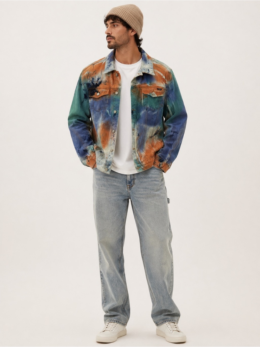 DOPE Multicolor Diwali Tie-Dye Denim Jacket in Orange, Blue, Green